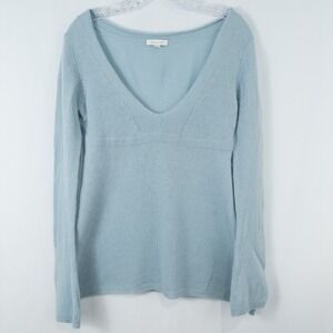 Garnet Hill Cashmere Babydoll Plunge Neck Sweater Womens Small Light Blue FLAWED
